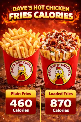 Dave's Hot Chicken fries calories showing crispy fries with seasoning and portion size.